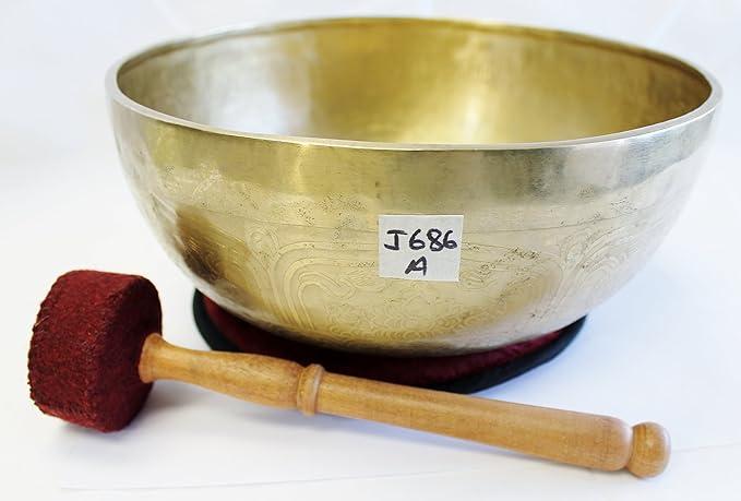 J686 10" Energetic Third Eye 'A' Chakra Healing Hand Hammered Tibetan Singing Bowl Made in Nepal