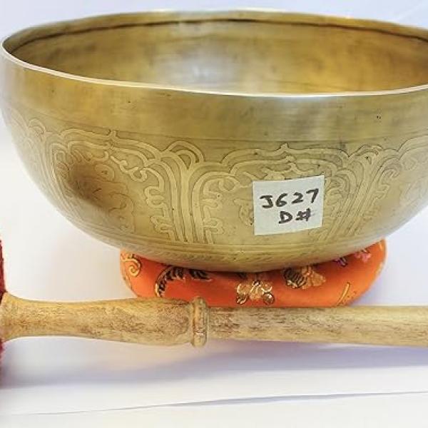 J627 8.5" Energetic Sacral D# Chakra Healing Hand Hammered Tibetan Singing Bowl Made in Nepal