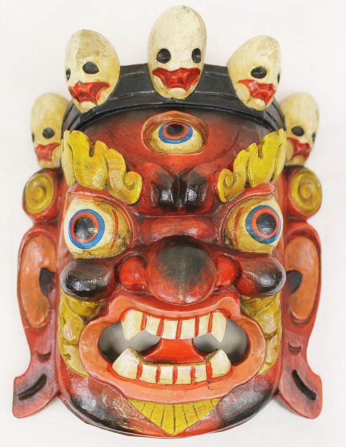thamelmartUSA F1079-T473 Hand Crafted Wooden Mask of Hindu God Bhairab Wall Hanging Made in Nepal