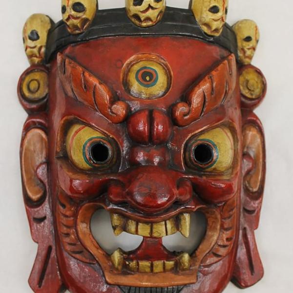 F726/F1002 Hand Crafted Wooden Mask of Hindu God Bhairab Mahakal Wall Hanging Made in Nepal