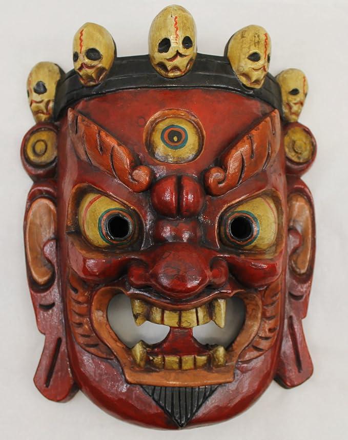 F726/F1002 Hand Crafted Wooden Mask of Hindu God Bhairab Mahakal Wall Hanging Made in Nepal