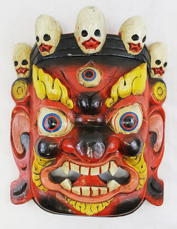 thamelmartUSA F1126 Hand Crafted Wooden Mask of Hindu God Bhairab Wall Hanging Made in Nepal