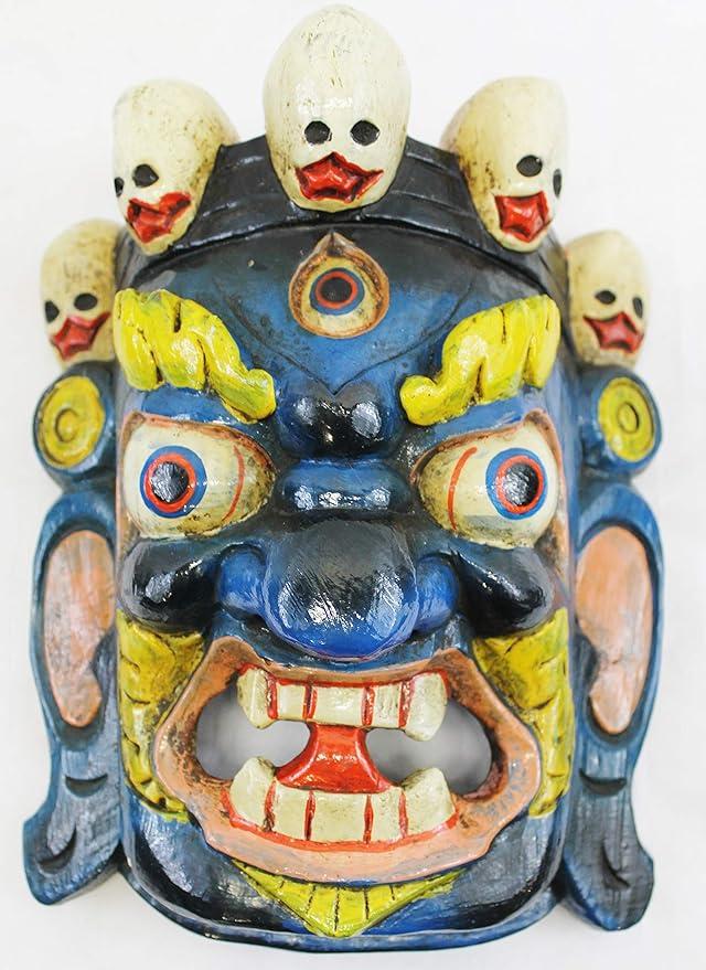 F727/F1127 Hand Crafted Wooden Mask of Hindu God Bhairab Mahakal Wall Hanging Made in Nepal