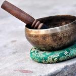 5" Mantra Carved Buddha Tibetan Singing Bowl, Hand Hammered Nepal Yoga Singing Bowls with Cushion & Mallet Striker