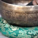 5" Mantra Carved Buddha Tibetan Singing Bowl, Hand Hammered Nepal Yoga Singing Bowls with Cushion & Mallet Striker