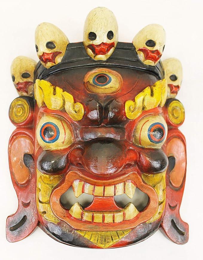 F1080-F724 Hand Crafted Wooden Mask of Hindu God Bhairab Mahakal Wall Hanging Made in Nepal