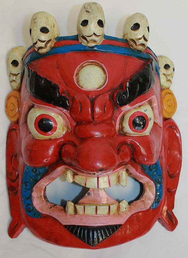 F721 Hand Crafted Wooden Mask of Hindu God Bhairab Mahakal Wall Hanging Made in Nepal
