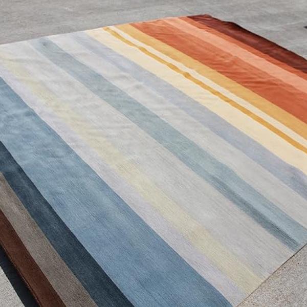 thamelmartUSA Rsg24 Gorgeous Multi- Color Stripe Hand Crafted Tibetan Woolen Area Rug