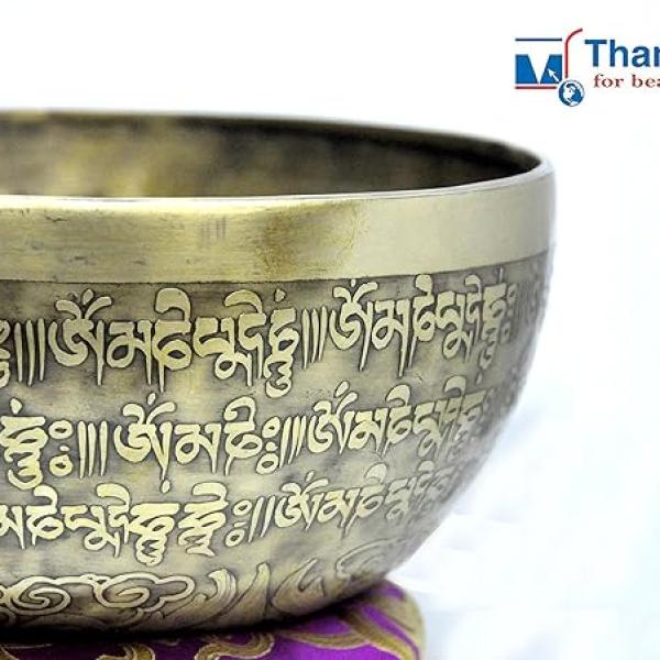 8.5 inches Fine Mantra carved singing bowl-Om Mane Padme Hum, a handmade singing bowl from Nepal