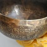 4 Inch Mantra Carved Buddha Tibetan Singing Bowl, Hand Hammered Nepal Yoga Singing Bowls with Cushion & Mallet Striker