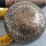 4 Inch Mantra Carved Buddha Tibetan Singing Bowl, Hand Hammered Nepal Yoga Singing Bowls with Cushion & Mallet Striker