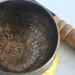 4 Inch Mantra Carved Buddha Tibetan Singing Bowl, Hand Hammered Nepal Yoga Singing Bowls with Cushion & Mallet Striker