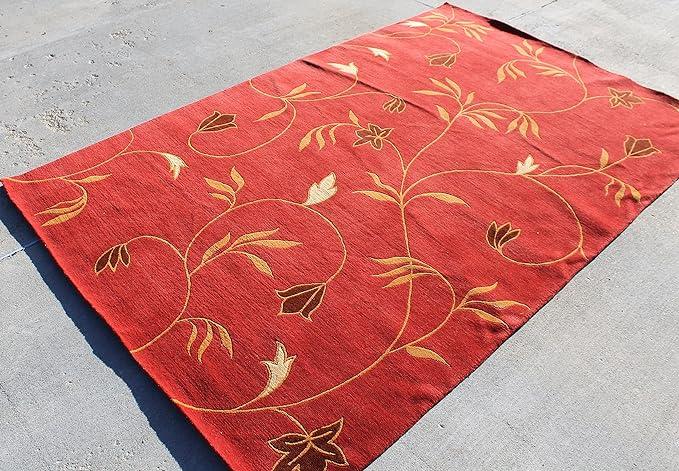 Thamel Mart R3868 Gorgeous Floral Design Hand Made Tibetan Woolen Area Rug 5 Ft X 8 Ft Made in Nepal