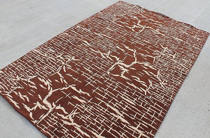 Thamel Mart R637 Gorgeous Chocolate Brown Color Tibetan Woolen Area Rug 5 Ft X 8 Ft Handmade in Nepal