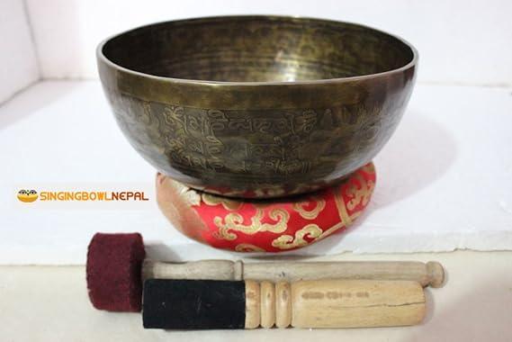 7.5 Inch Fine Etching Handmade Singing Bowl Yoga Meditation, with cushions and Mallet, Real Sandmade Singing Bowl from Nepal, healing bowls