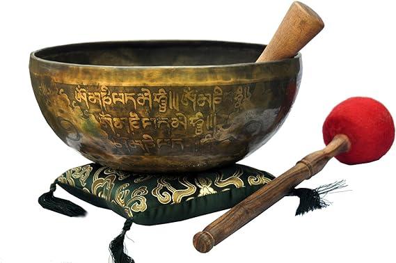 9.5 Inches Mantra Carved B Chakra Tibetan Meditation Singing Bowl, Handmade in Nepal by Thamelmart