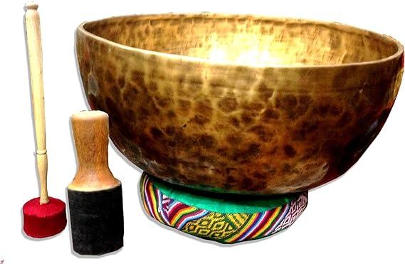 11-Inch Diameter Chakra Master Healing & Meditation Tibetan Singing Bowl including Mallet, Drum Stick and Silk Cushion Handmade in Nepal