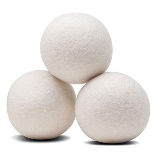 3 Pack All Natural Organic Wool Dryer Balls XL Size - Reusable Chemical-Free Natural Fabric Softener Anti-Static Reduces Clothing Wrinkles & Saves Drying Time, Handmade in Neal