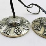R191/F1107 Auspicious Symbol Tibetan Tingsha~cymbals- 3" Hand Crafted in Nepal