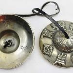 R191/F1107 Auspicious Symbol Tibetan Tingsha~cymbals- 3" Hand Crafted in Nepal