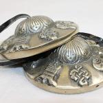 R191/F1107 Auspicious Symbol Tibetan Tingsha~cymbals- 3" Hand Crafted in Nepal