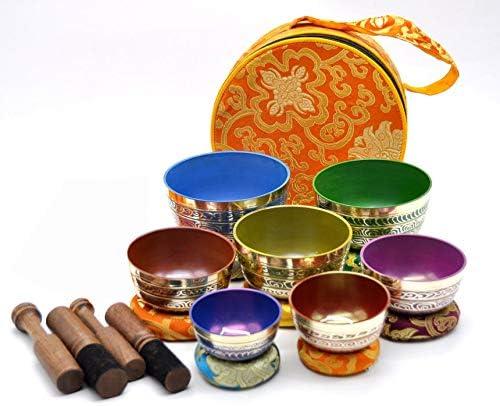 Chakra Healing Tibetan Singing Bowl Set~ Seven Chakra Color with Symbols ~Sizes from 2.5" to 5” for Meditation