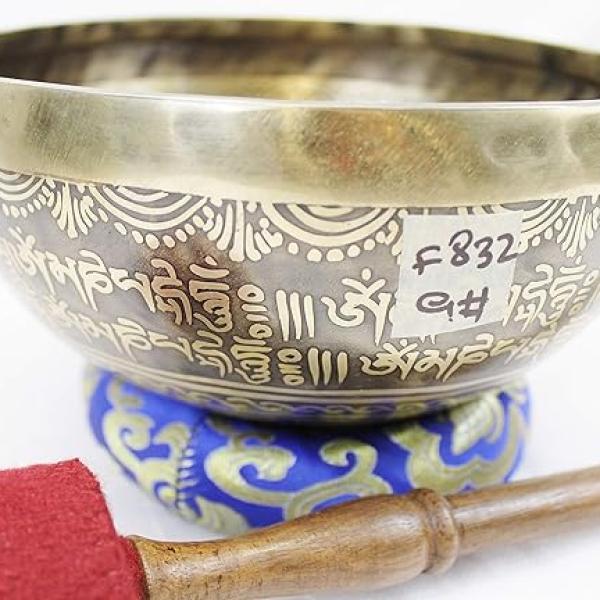 F832 8" Energetic Throat 'G#' Chakra Healing Hand Hammered Tibetan Singing Bowl Made in Nepal