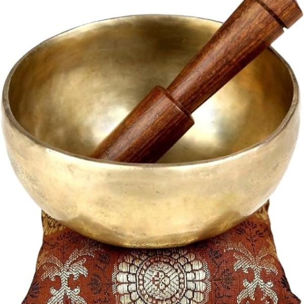 5" Chakra Meditation Bowl-,Excellent Old singing bowl, Hand beaten Singing Bowl from Nepal,Buddhist Bowl, Including Free (wooden) Mallet, Silk Cushion& Carry bag