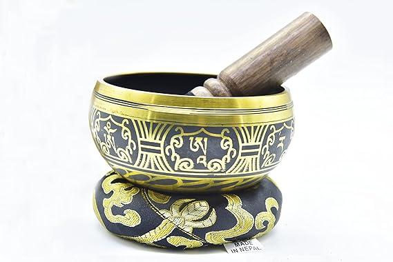 4" Tibetan Meditation Yoga Austomangal Singing Bowl Set with Mallet Cushion (Om Mantra-Tibetan)