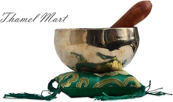 Tibetan Singing bowl handmade brass (4inch 7 metal) including free wooden mallet (strike) Silk Cushion